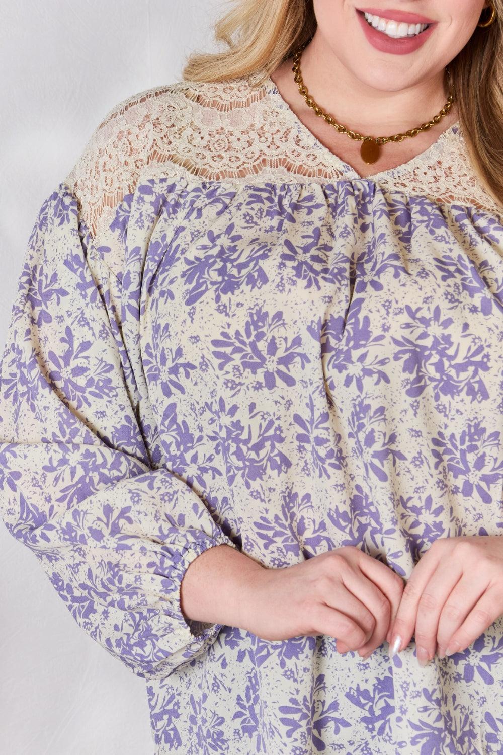 Hailey & Co Full Size Lace Detail Printed Blouse Carauana Store