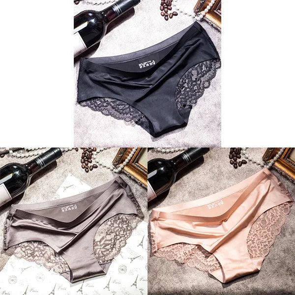 3Pcs Women's Lace Seamless Panties Set - Luxurious Mid-Rise Cotton Spandex Nylon Briefs | Carauana