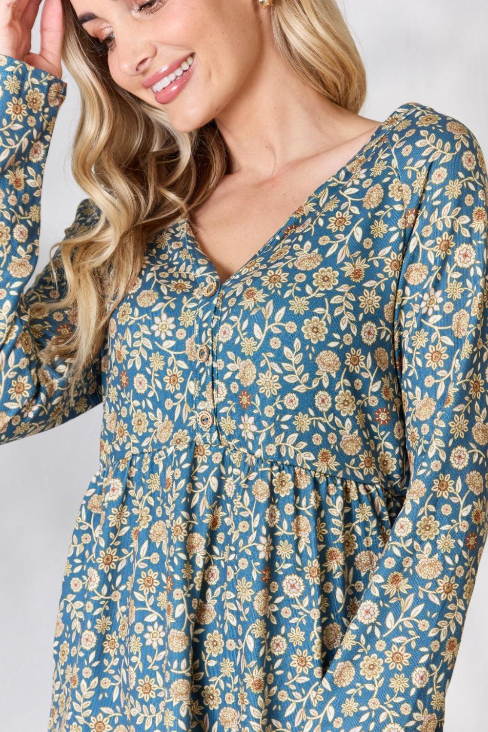 Heimish Full Size Floral Half Button Long Sleeve Blouse Carauana Store