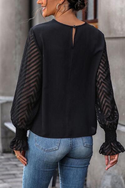 Lace Detail Smocked Flounce Sleeve Blouse Carauana Store
