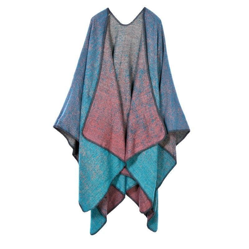 Lattice Women Travel Shawl Imitation Cashmere European National Style Fork Thickened Cloak Ponchos Capes