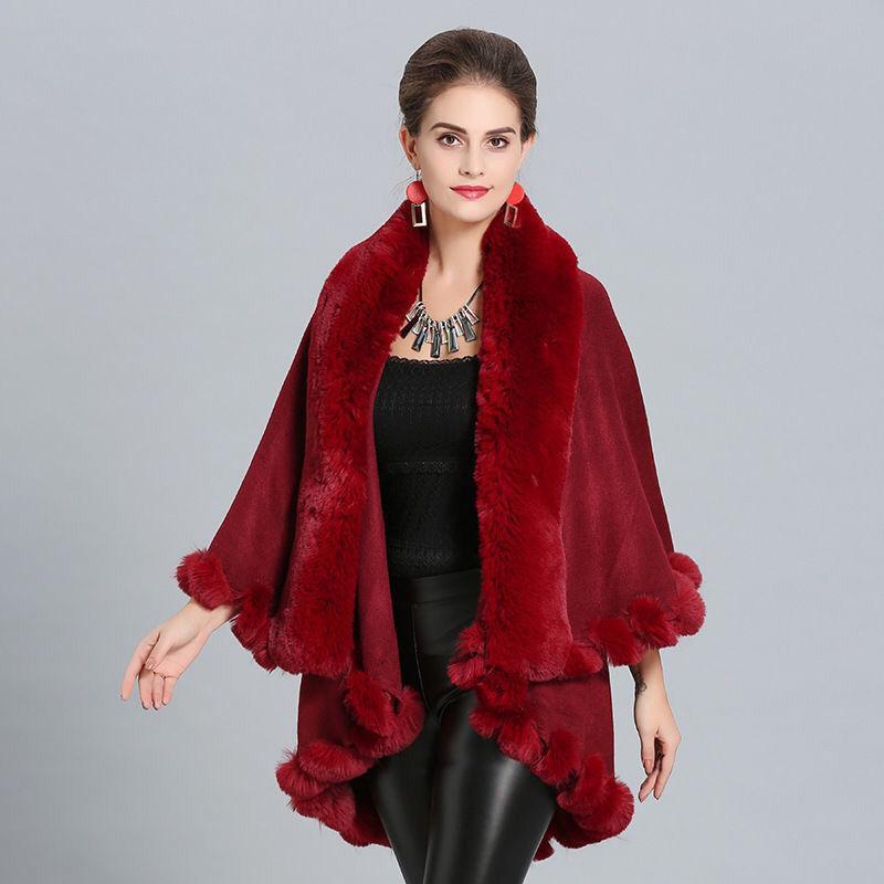 Loose Coat Faux Fox Fur Poncho Wool Coats Women Tassel Cloak Warm Outwear