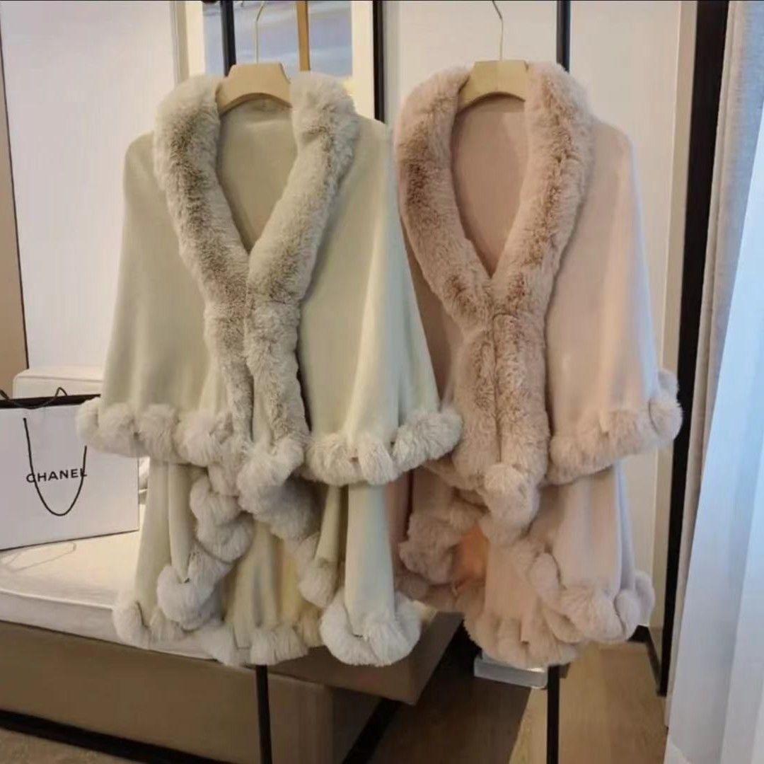 Loose Coat Faux Fox Fur Poncho Wool Coats Women Tassel Cloak Warm Outwear