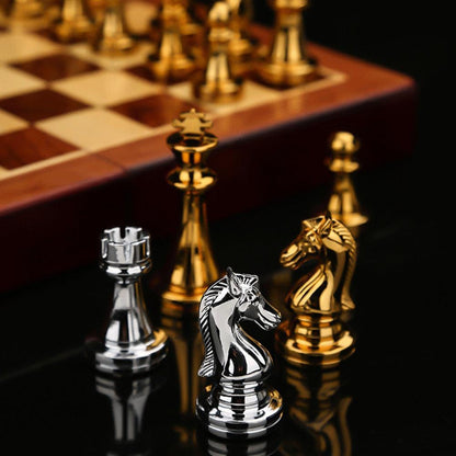 Luxury Metal Chess Pieces Wooden Chess Board Family Board Game Toys Indoor Decoration