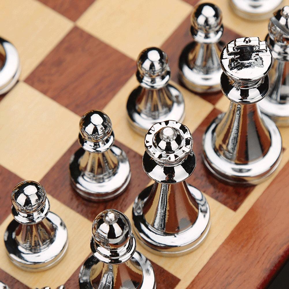 Luxury Metal Chess Pieces Wooden Chess Board Family Board Game Toys Indoor Decoration