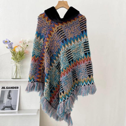 New Pullover Cloak Tassel Warm Shawl Imitation Wool Collar Ponchos