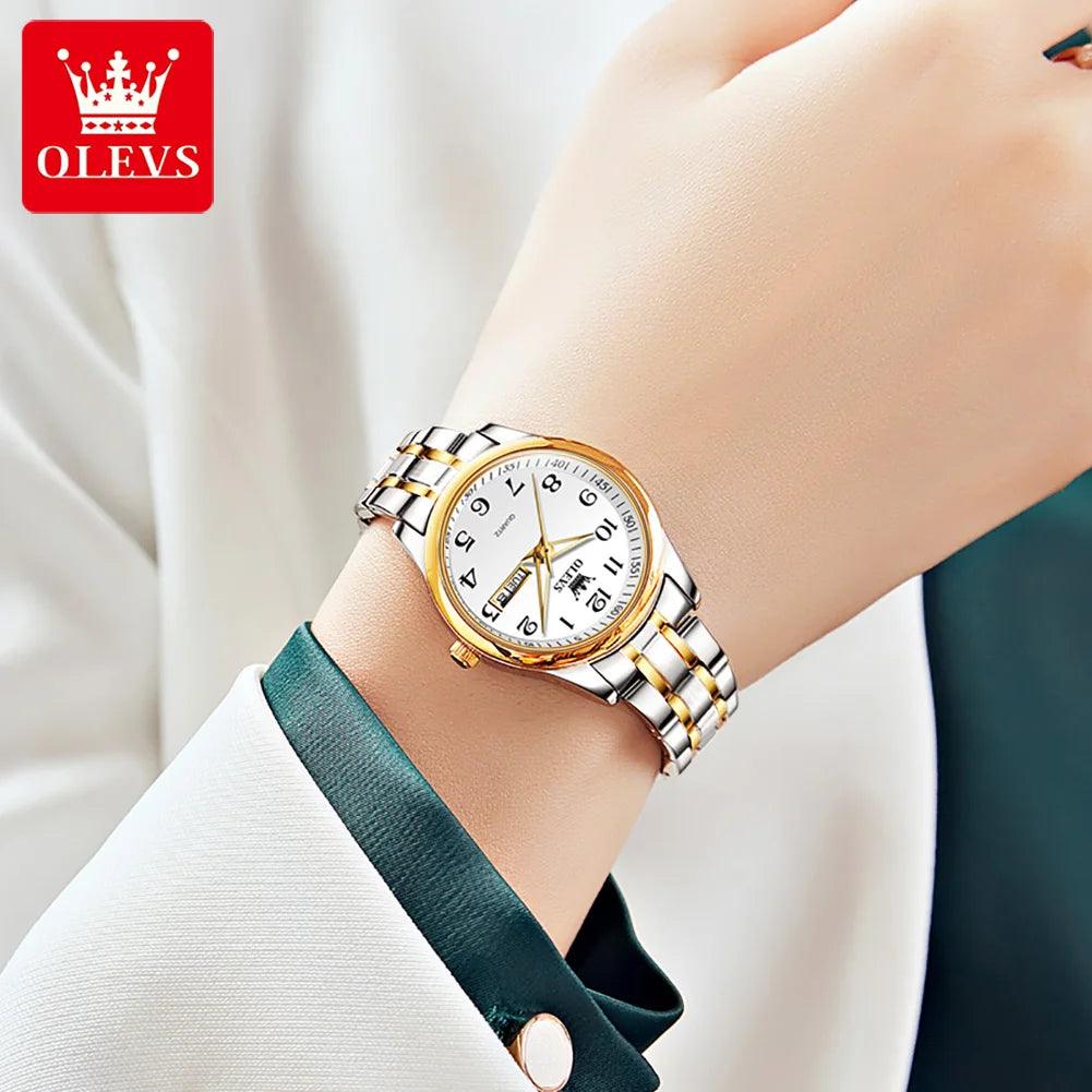 OLEVS 5567 Classic Quartz Watch for Women Set Elegant Dress Luminous Waterproof Week Date Clock Stainless Steel Wristwatch Gift