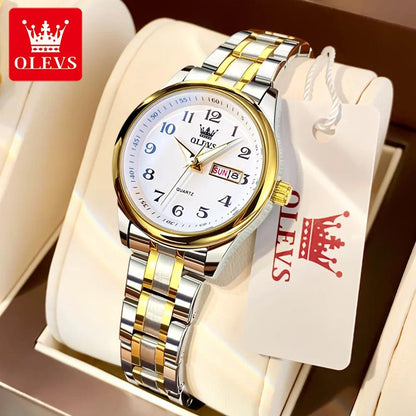 OLEVS 5567 Classic Quartz Watch for Women Set Elegant Dress Luminous Waterproof Week Date Clock Stainless Steel Wristwatch Gift