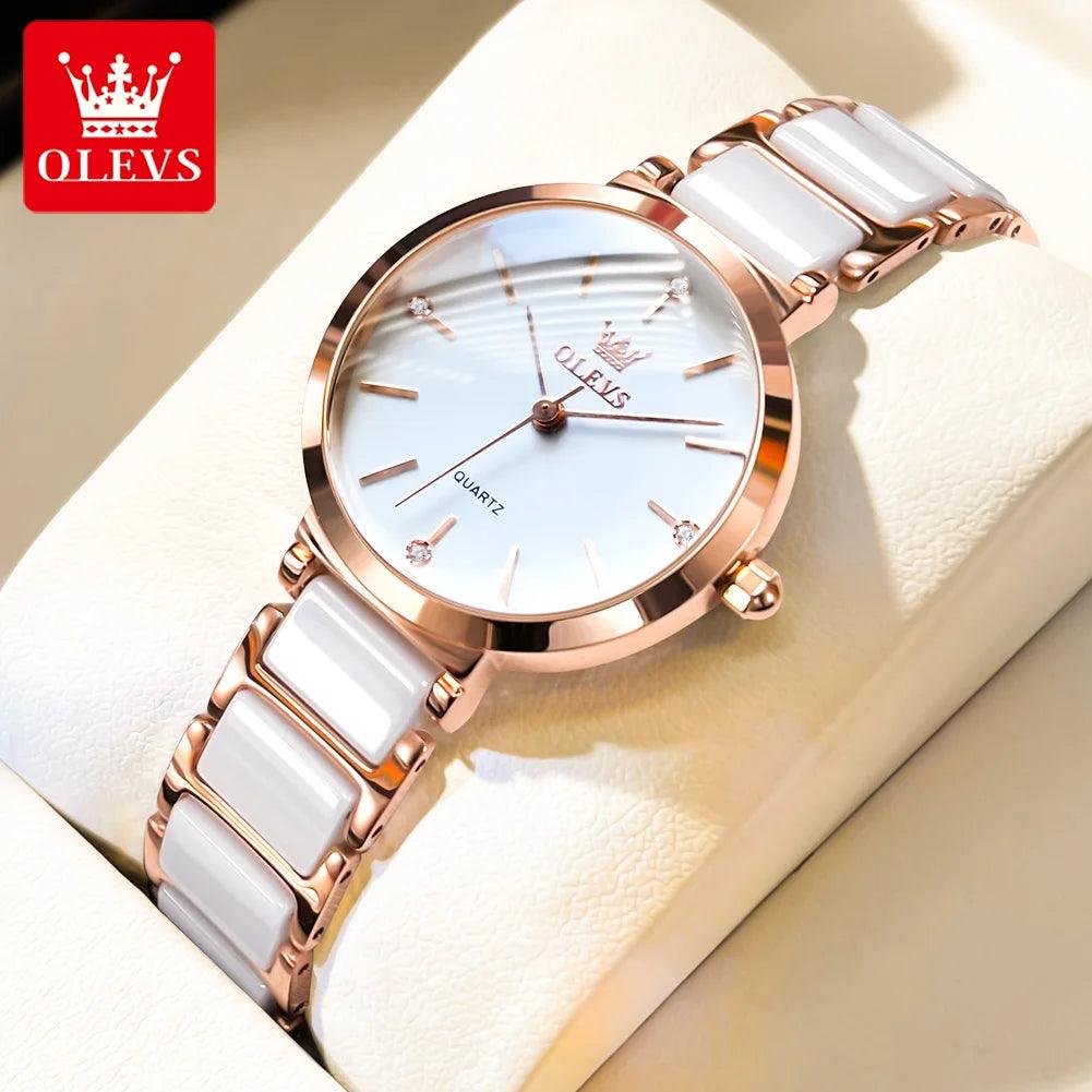 OLEVS 5877 Japan Quartz Women Watch Ceramics Watchstrap Luxury Elegant Ladies Bracelet Watch Watch for Women Relogio Feminino