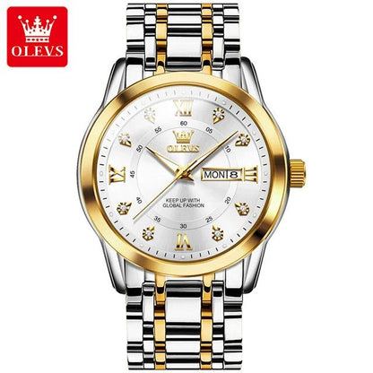 OLEVS Couple Watch Pair for Men and Women Stainless Steel Waterproof Men's Watches Luxury Gold Diamond Lover's Wristwatches 2023