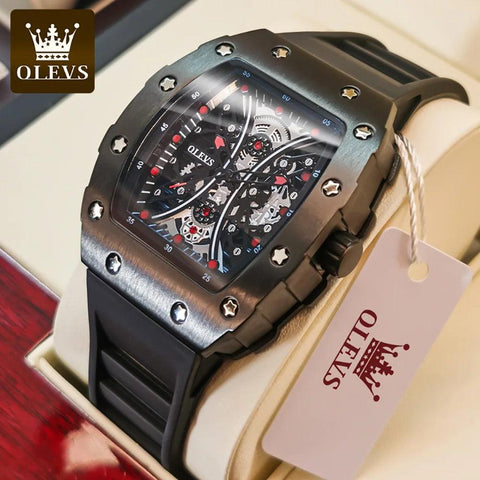 OLEVS Men's Fashion Barrel Shaped Dial Quartz Wristwatch