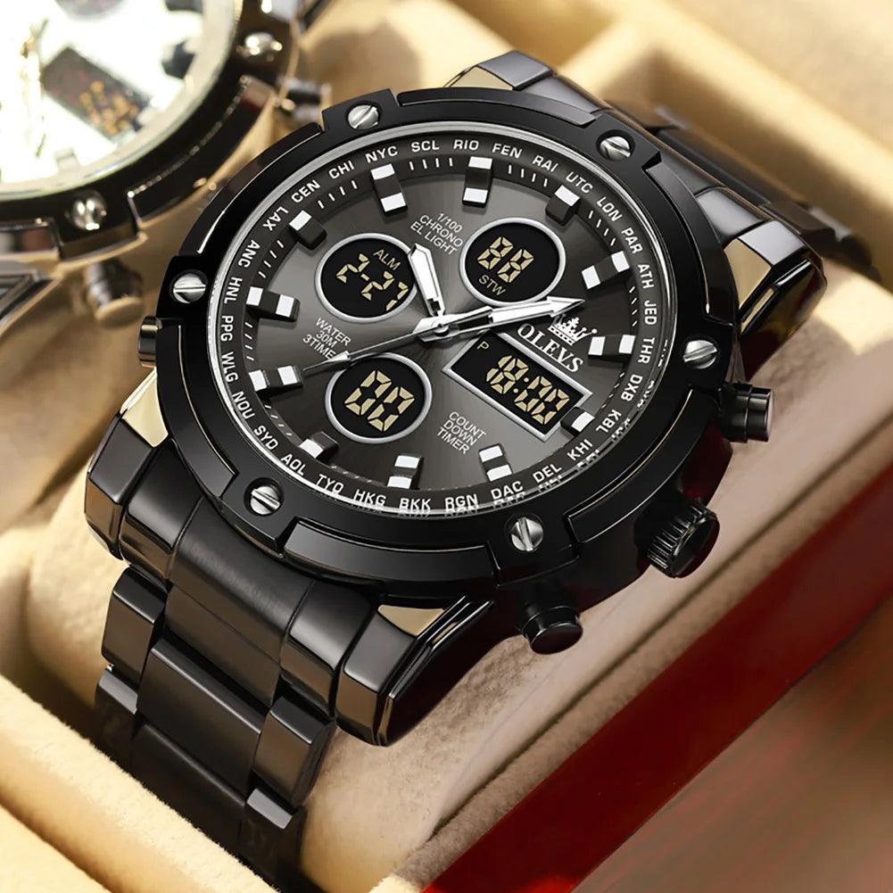 OLEVS Men's Watches Original Multifunctional Wlectronic Watch for Man Waterproof Luminous Alarm Clock Fashion Dress