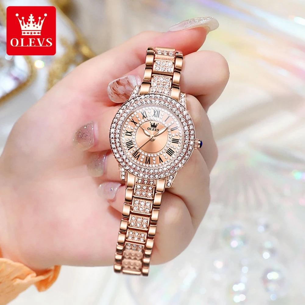 OLEVS Original Diamond Watch for Women Fashion Elegant Stainless Steel Waterproof Quartz Wristwatch Luxury Ladies Dress Watches