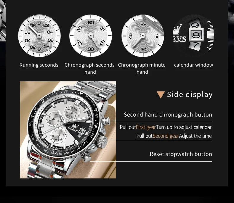 OLEVS Original Multi-function Men's Watches Chronograph Stainless Steel Waterproof Business Wristwatch Men (Exclusive Design)