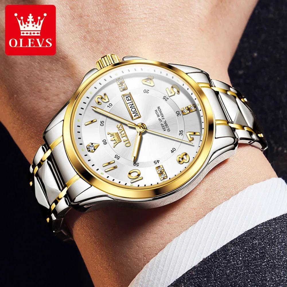 OLEVS Steel men's Quartz Watch | Sleek Business Style with Shock Resistance and Auto Date Feature