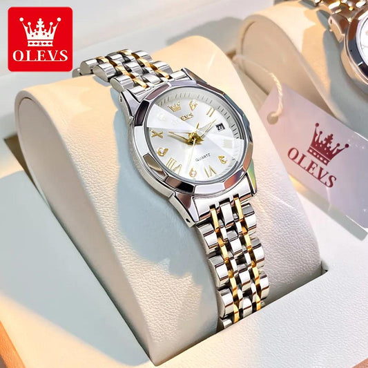 OLEVS women's Stainless Steel Luxury Quartz Watch | Sleek Design with Push Button Clasp and 3Bar Water Resistance