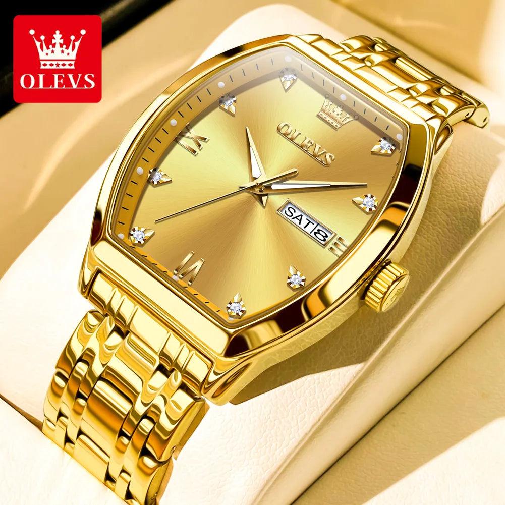 OLEVS/5528 Stainless Steel Luxury Quartz Watch | Elegant Tonneau Case with Shock Resistance and Week Display