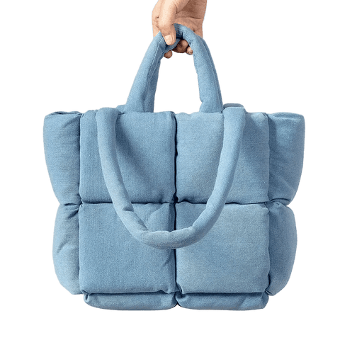 Padded Denim Puffer Shoulder Tote Bag