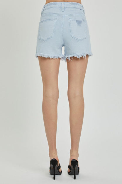 RISEN Full Size High Rise Distressed Detail Denim Shorts Carauana Store