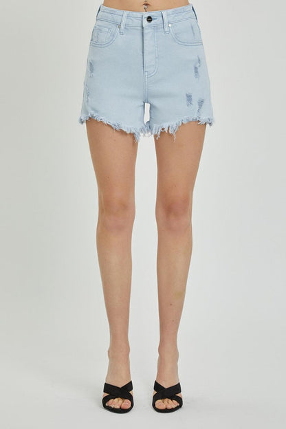RISEN Full Size High Rise Distressed Detail Denim Shorts Carauana Store