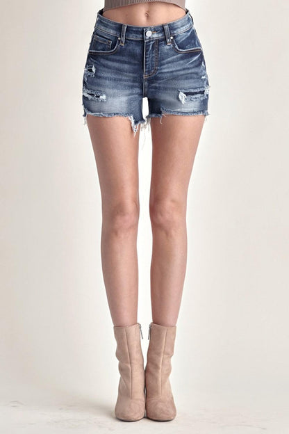 RISEN Mid Rise Raw Hem Denim Shorts Carauana Store
