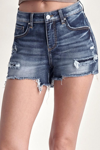 RISEN Mid Rise Raw Hem Denim Shorts Carauana Store