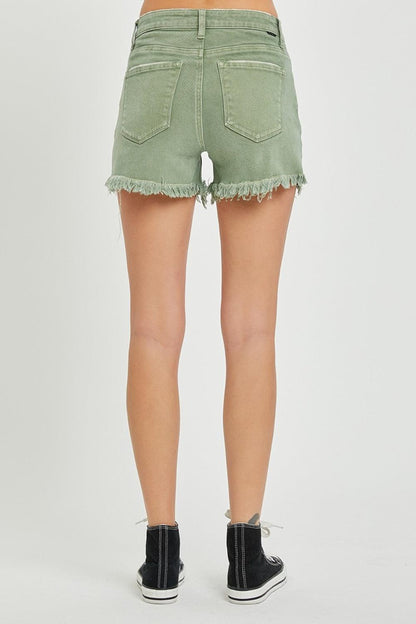 RISEN Mid Waist Frayed Hem Denim Shorts Carauana Store