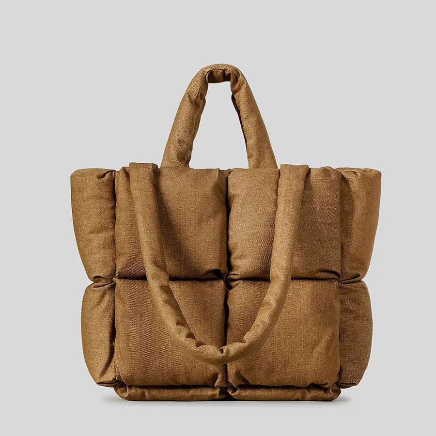 Padded Denim Puffer Shoulder Tote Bag