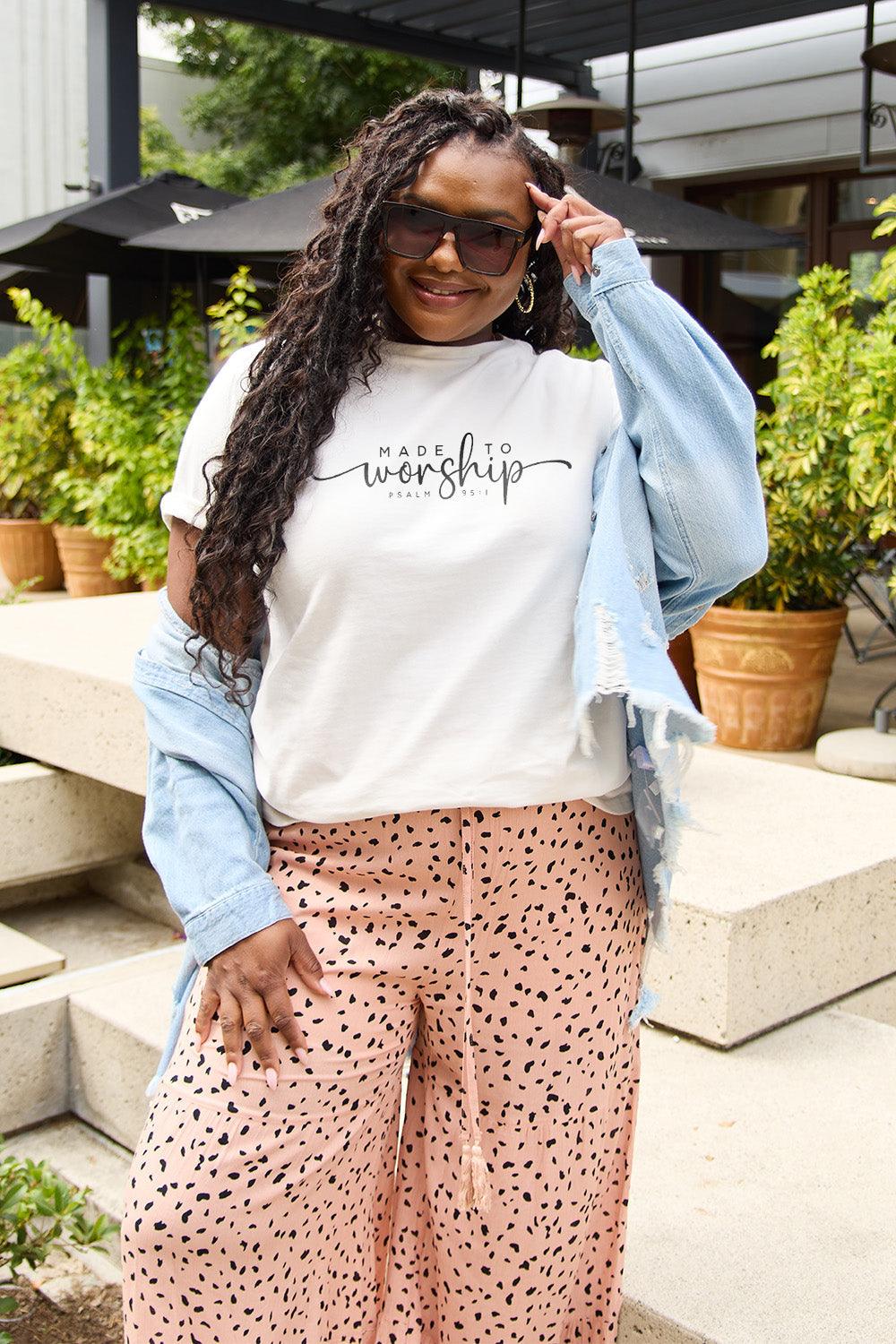 Simply Love Full Size MADE TO WORSHIP Short Sleeve T-Shirt Carauana Store