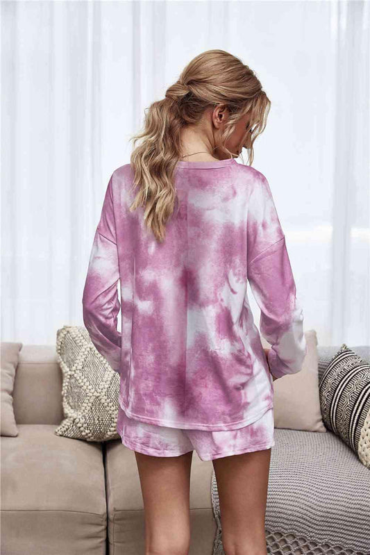 Tie-Dye Dropped Shoulder Top and Shorts Lounge Set Carauana Store