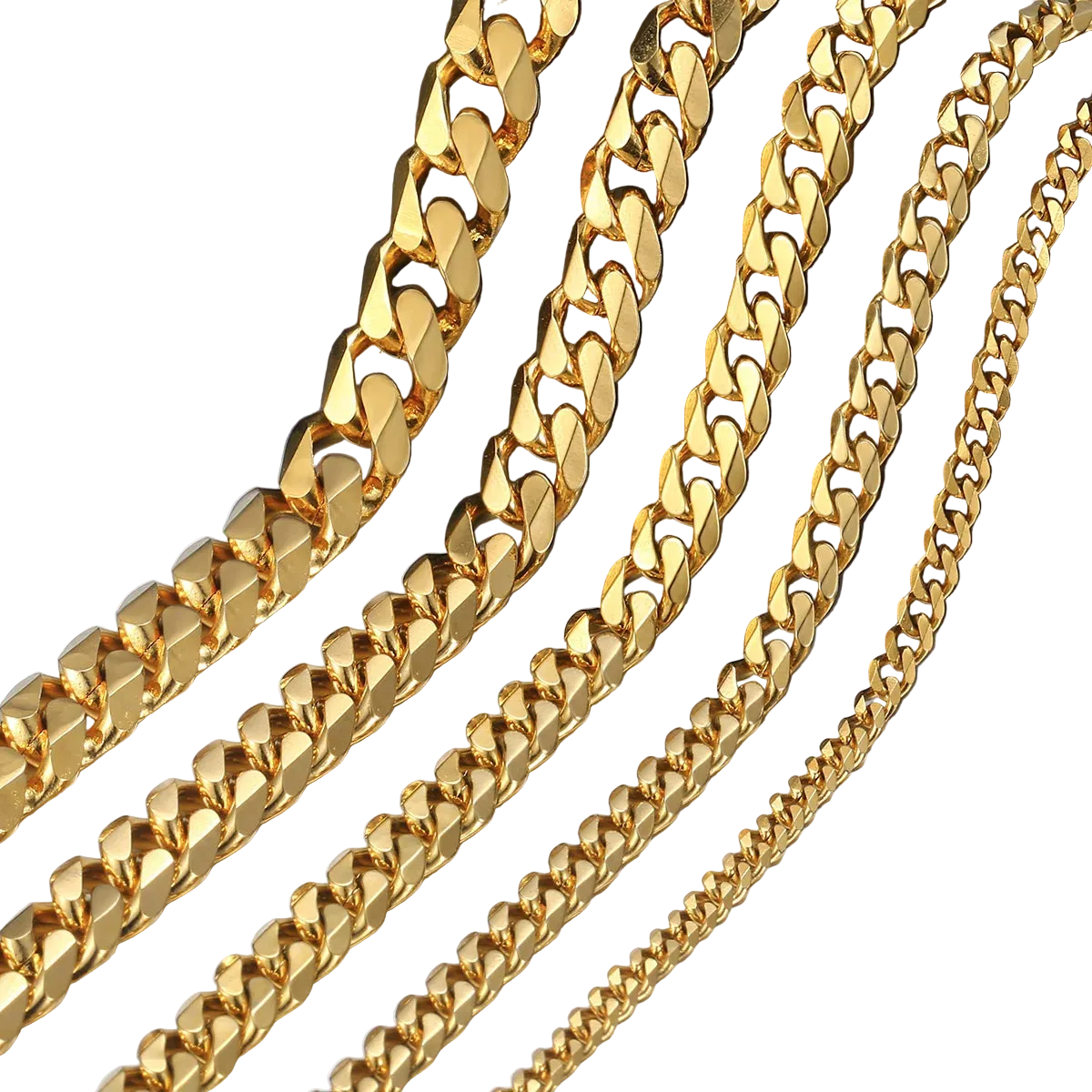 Gold chain necklaces of different thicknesses