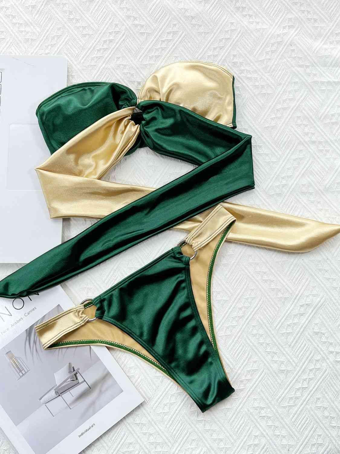 Two-Tone Ring Detail Tied Bikini Set Carauana Store