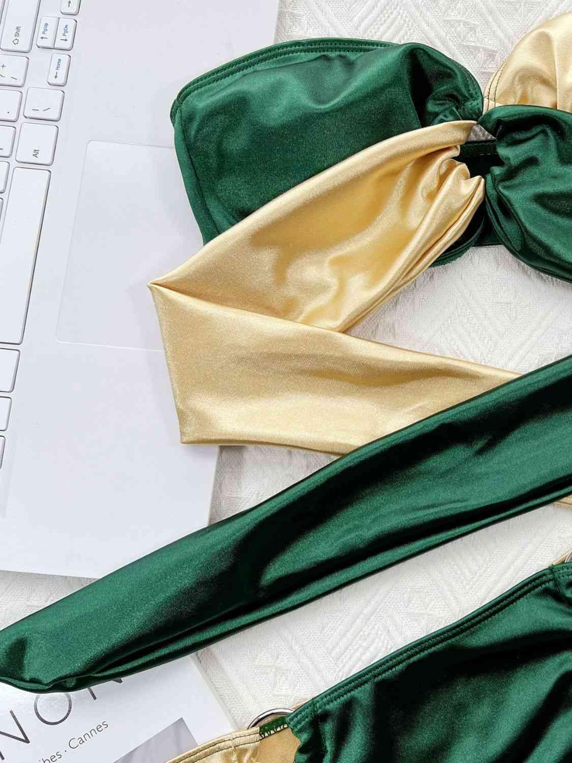 Two-Tone Ring Detail Tied Bikini Set Carauana Store