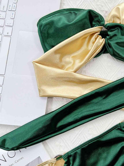 Two-Tone Ring Detail Tied Bikini Set Carauana Store