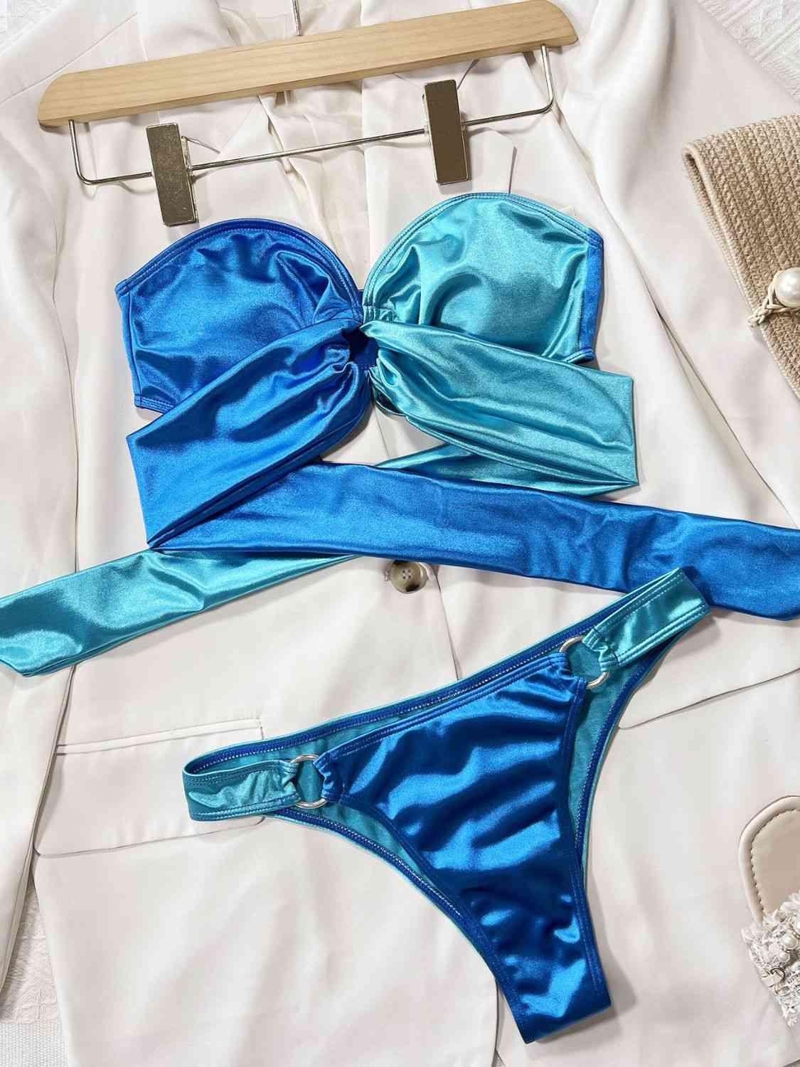 Two-Tone Ring Detail Tied Bikini Set Carauana Store