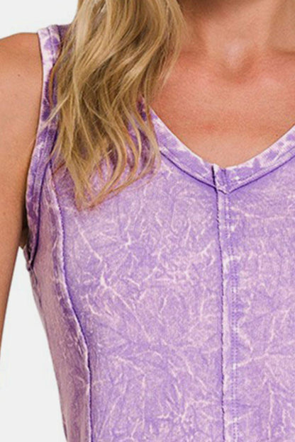 Zenana Exposed Seam V-Neck Wide Strap Tank Carauana Store