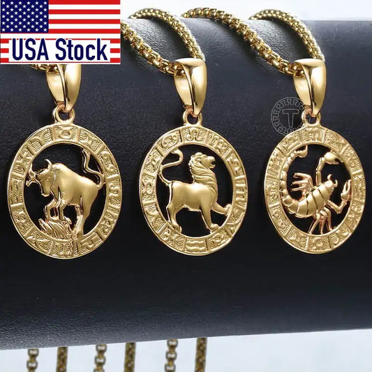 Zodiac Pendant Necklace | Gold-Filled Horoscope Necklace with 12 Signs CaRaUaNa Fashion