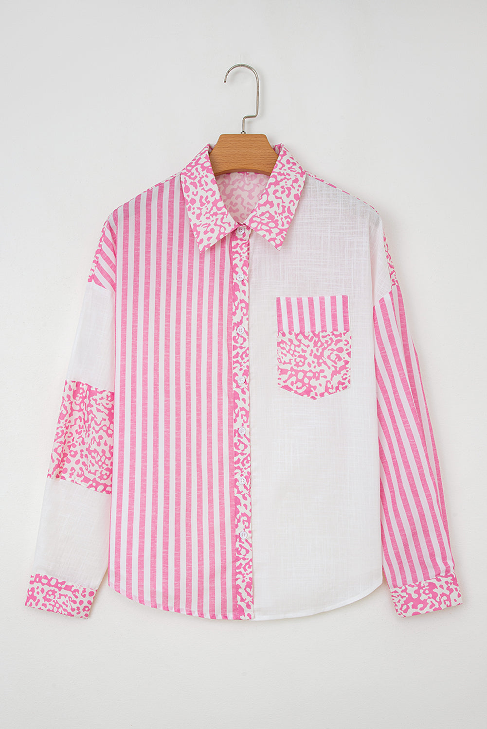 Pink Leopard Striped Western Casual Shirt