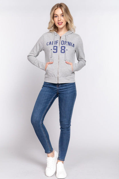 ACTIVE BASIC CALIFORNIA Zip Up Drawstring Long Sleeve Hoodie Carauana Store