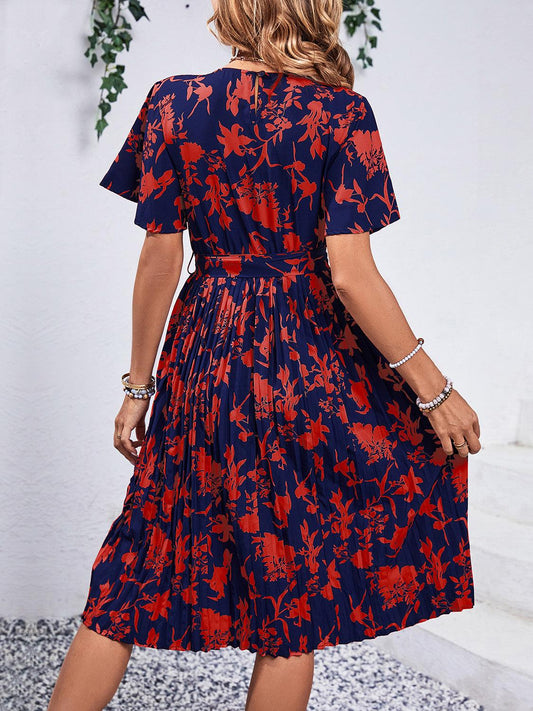 Printed Round Neck Short Sleeve Dress Carauana Store