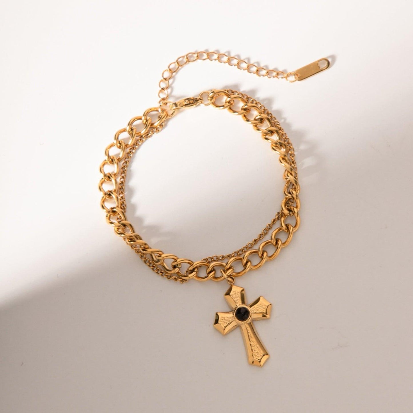 Stainless Steel Imitation Gemstone Cross Shape Pendant Bracelet Carauana Store