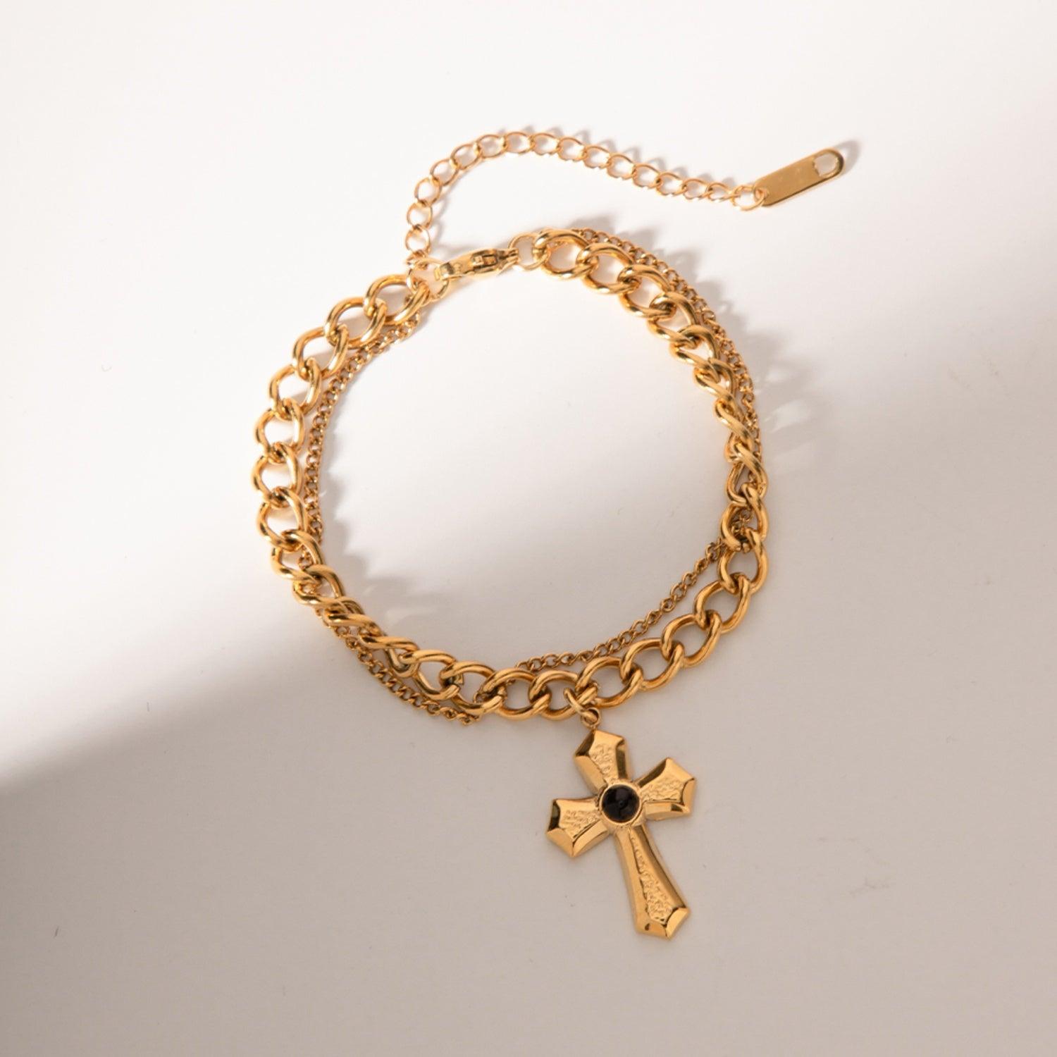 Stainless Steel Imitation Gemstone Cross Shape Pendant Bracelet Carauana Store