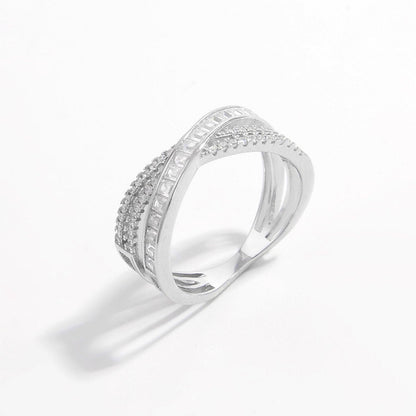 X Shape Inlaid Zircon 925 Sterling Silver Ring Carauana Store
