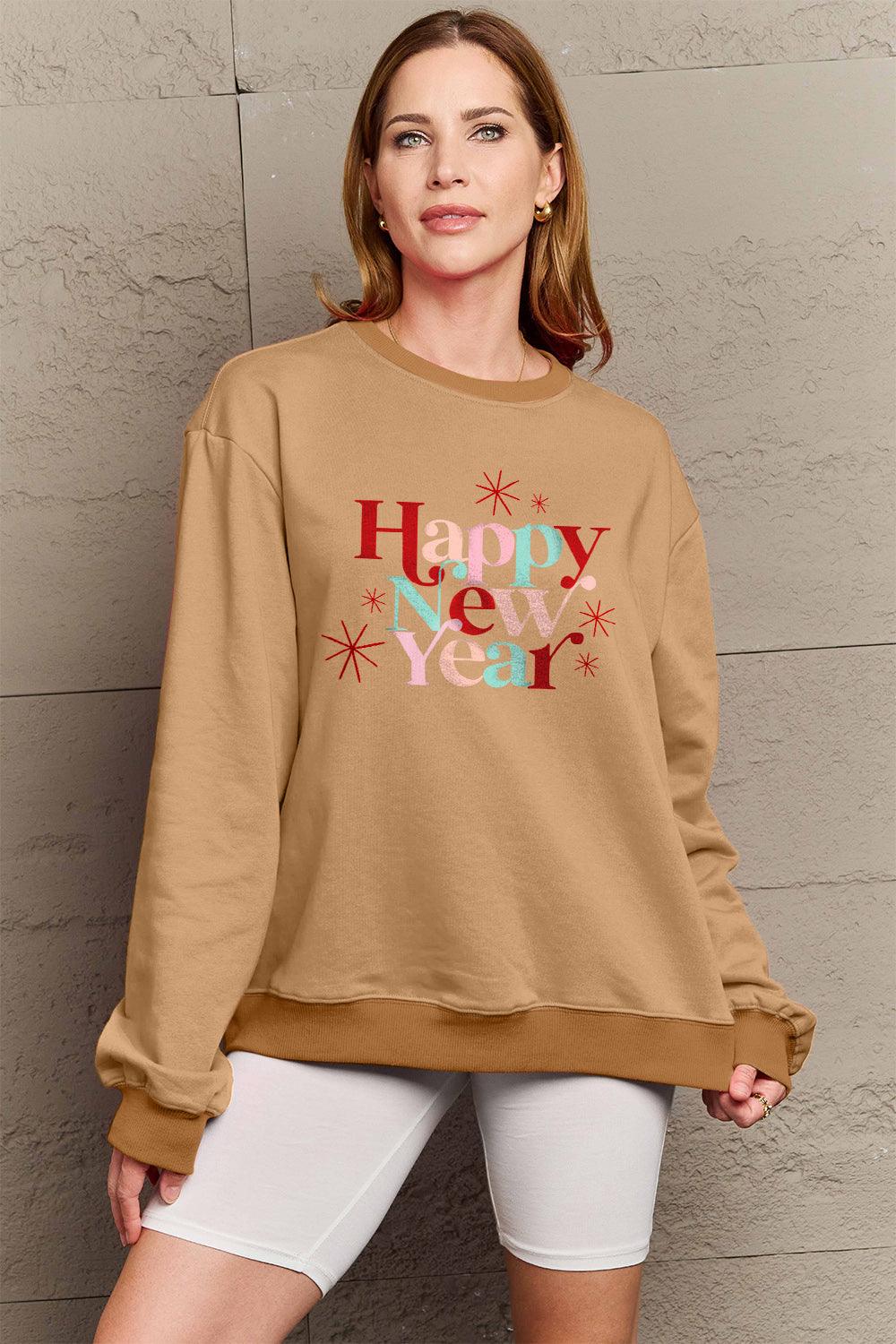 Simply Love Full Size HAPPY NEW YEAR Round Neck Sweatshirt Carauana Store