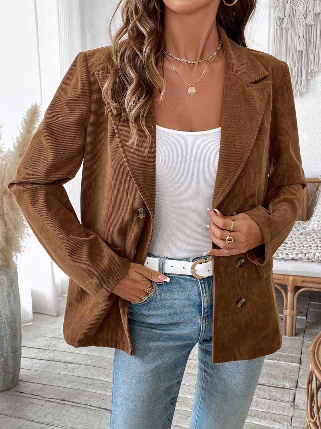 Perfee Decorative Pocket Flap Lapel Collar Long Sleeve Outerwear Carauana Store