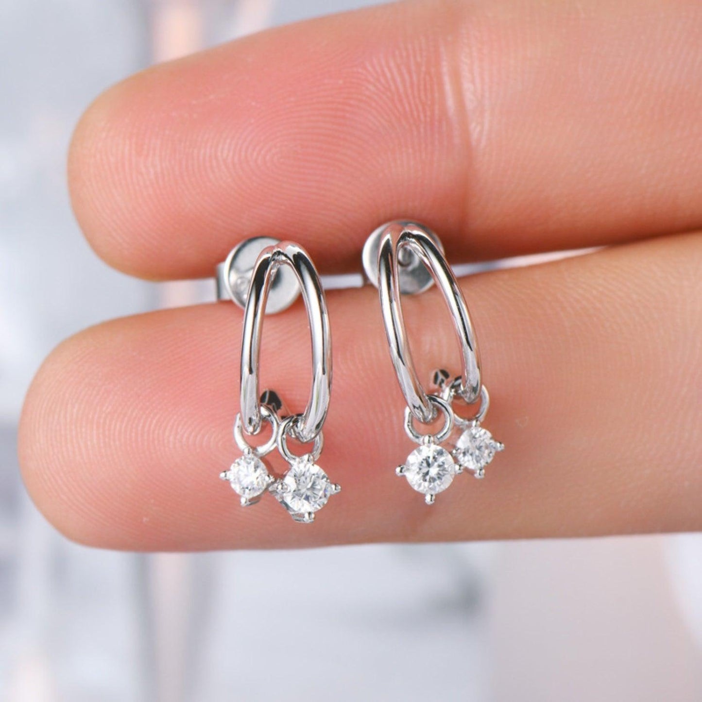 925 Sterling Silver Moissanite C-Hoop Earrings Carauana Store