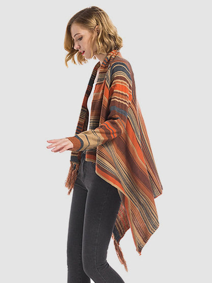 Angel Wings Tassel Striped Open Front Long Sleeve Cardigan Carauana Store