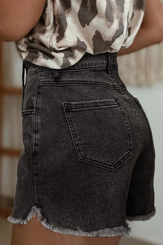 Raw Hem High Waist Denim Shorts Carauana Store