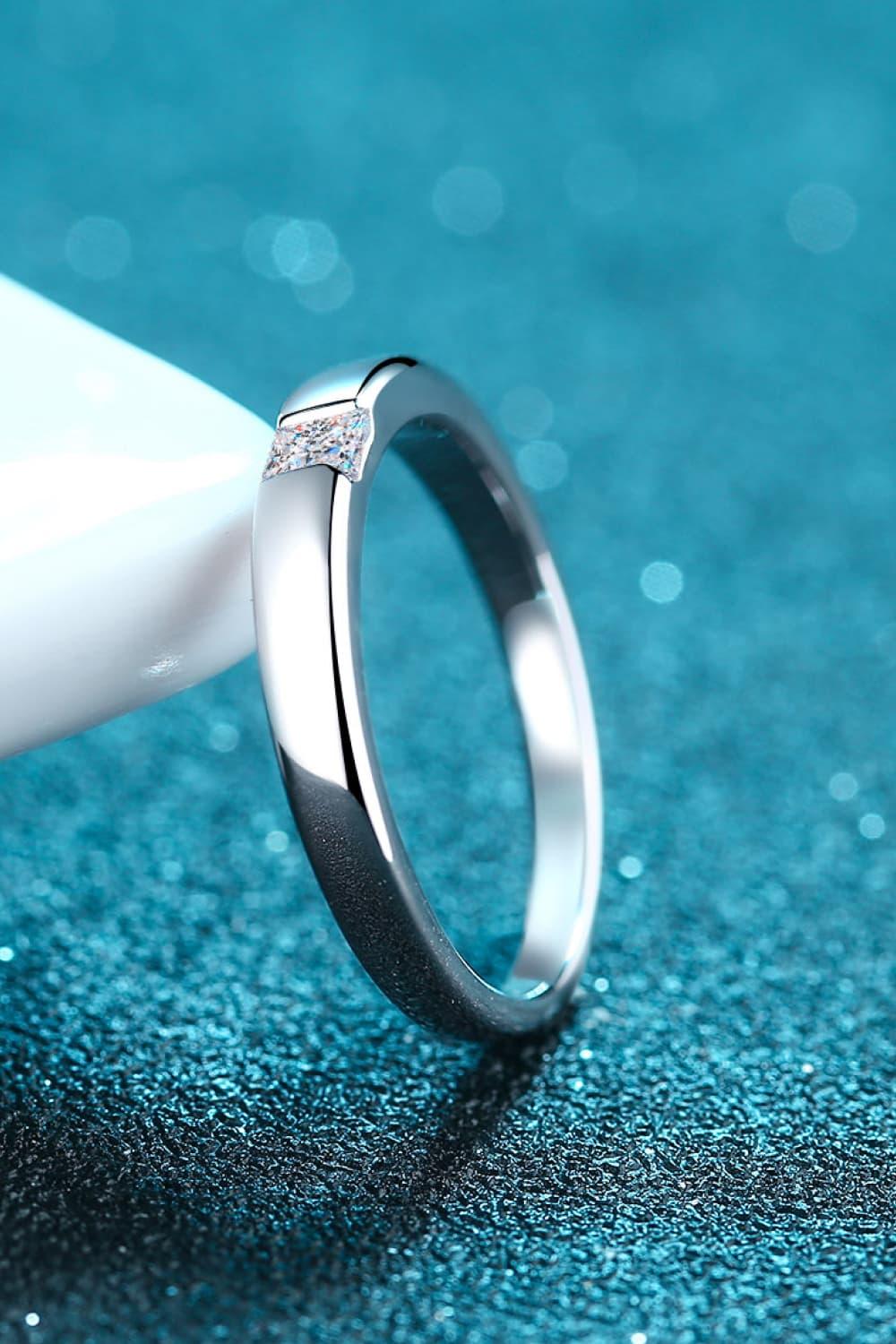 Inlaid Moissanite Rhodium-Plated Ring Carauana Store