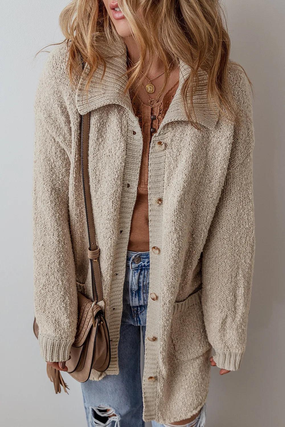 Pocketed Button Up Long Sleeve Cardigan Carauana Store